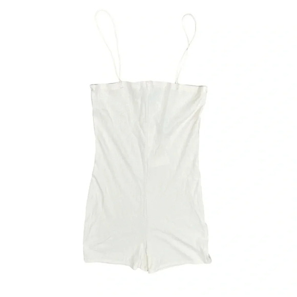 Zara NWT Cream Ribbed  Romper Unitard Straight Neckline Spaghetti Straps Medium - Picture 4 of 8
